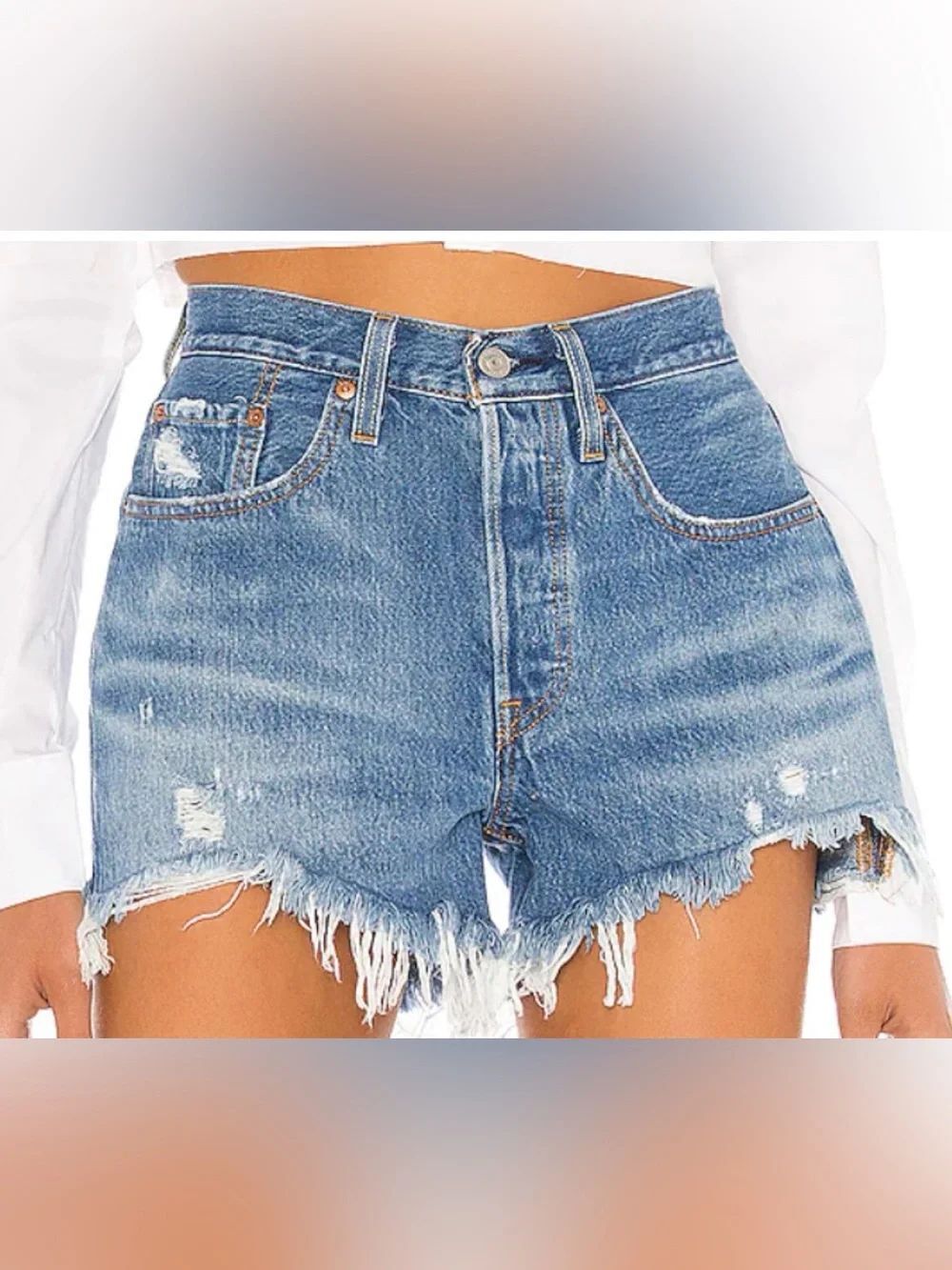 Levi's Light Blue Distressed Fray-Hem Denim Shorts